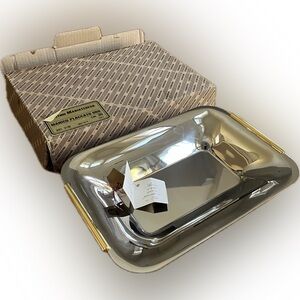 INOX 18/10 Vintage Stainless Steel Platter with 24K Gold Plated Handles.